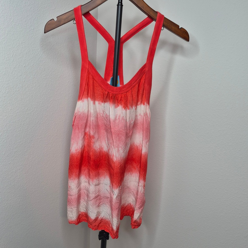 C&C California Red Pink Tie Dye Cupro Bemberg Racerback Tank Top Silk Feel Sz M